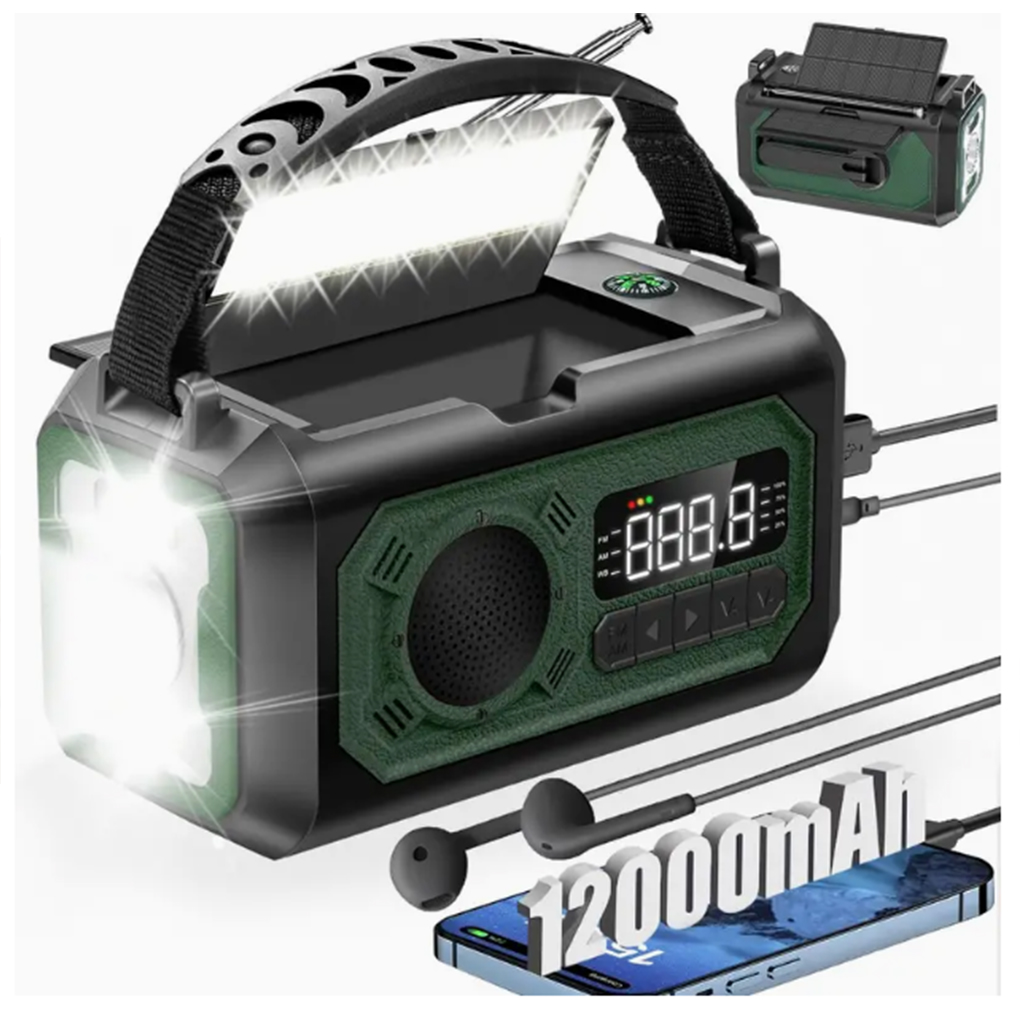 Emergency Radio Solar - 12000mAh Radio pogodowe AM/FM/NOAA Wielofunkcyjne radio